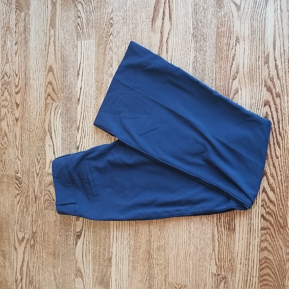 (2) Ricki's Navy Blue Flare / Boot Leg Miracle Trouser Office Rayon Blend